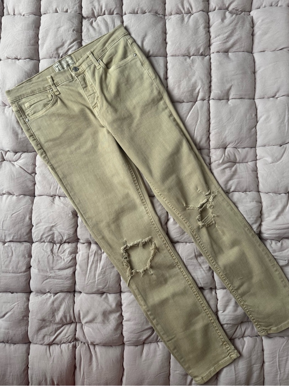 Free People Distressed Women's stretchy skinny Jeans in Khaki size 30